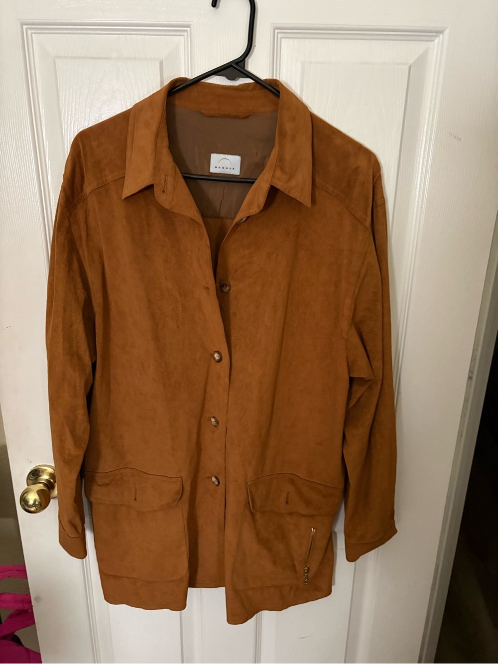 Suede-Style Button-Front Jacket in Cognac